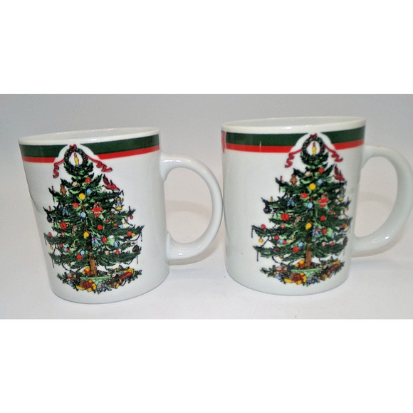 Vintage Topco Ribbons & Tree Christmas Tree Set 2 Coffee Mug Cocoa Mug Treat Mug - Picture 3 of 12
